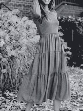 By the River Smocked Long Sleeve Tiered Dress